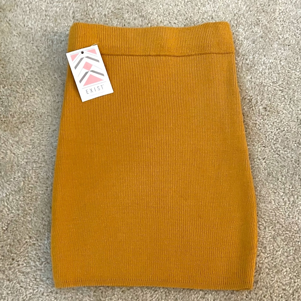 Mustard Body-con Sweater Knit Skirt Size S